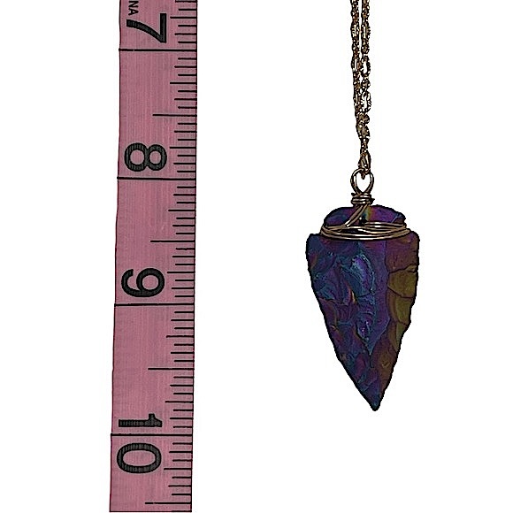 Arrowhead iridescent rainbow wire wrapped pendant necklace on gold chain NEW - Picture 9 of 11